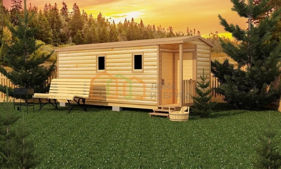 Przenośna drewniana sauna 7x2,2 ze spiżarnią